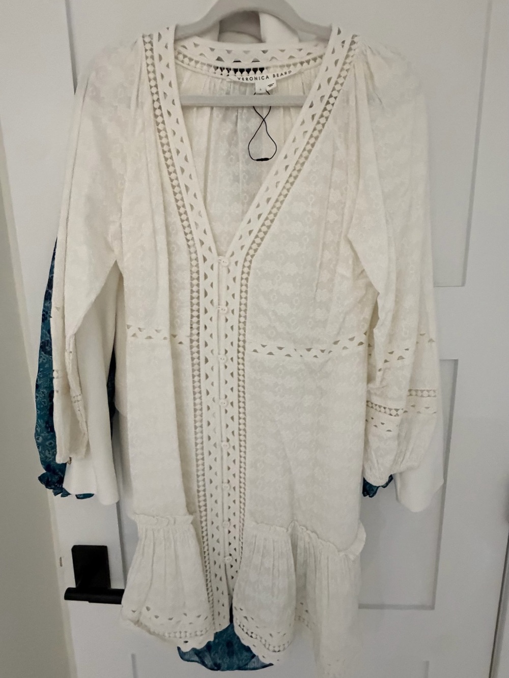 Veronica Beard Ivory Crochet-Trim Long Sleeve Dress